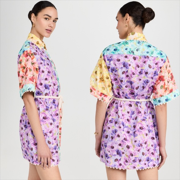 Zimmerman lightburst button down belted floral mini dress NO OFFERS - Picture 2 of 12